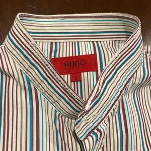 HUGO striped dress shirt with collar removed. L